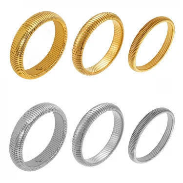 Women Girls Simple Design Elastic Bracelet Fashion Stainless Steel Punk Style Spiral Bracelet Hip Hop Waterproof Vintage Bangle 6