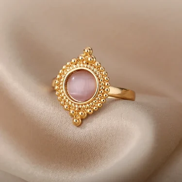 Red Opal Rings For Women Stainless Steel Gold Color Finger Ring Couple Wedding Band Vintage Aesthetic Jewelry anillos mujer 2
