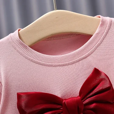 Children's Korean version dress girls' spring and autumn fashion long sleeved bow mesh dress baby's birthday dress 0-4Y 5