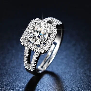 Hot 925 Sterling Silver beautiful Crystal square Rings for women Adjustable size fashion party wedding Jewelry Christmas gifts 2