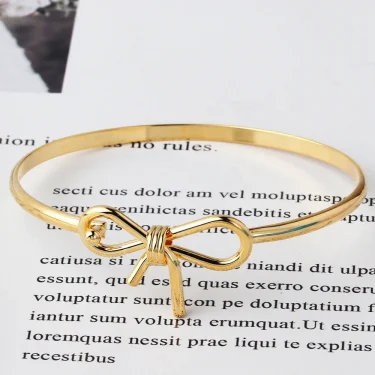Waterproof 18k Gold Plated Cute Romantic Bow Knot Shaped Bangle Bracelet Charm Statement Anti Allergic Jewelry 6