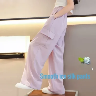 Kids Pants for Girls' Wide-leg Children's Ice Silk Overalls New Anti-mosquito Pants Sports Style Clothing To Wear Outside 2