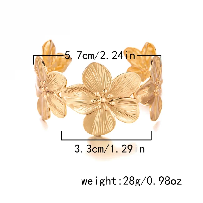 Elegant Big Metal Flowers Cuff Bangle for Women Girls Sweet Gold Color Butterfly Bracelets Aesthetic Party Jewelry Accessories 3