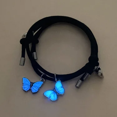 2 PCS/Set Butterfly Couples Pendant Luminous Bracelet For Women Lover Black Rope Charm Friendship Girlfriend Party Jewelry Gift 4