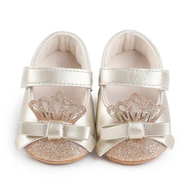 MISOWMNJOY Sequin Baby Girls Shoes Princess Newborn Mary Jane Flats Glitter Crown Bow Dress Shoes Non-Slip Newborn Crib Shoes 5