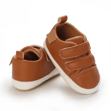 Baby Shoes 0 to 18 Month for Toddler Boys and Girls Baby Sneaker Soft PU Leather Baby Brown Rubber Sole Non-Slip Casual Shoes 5