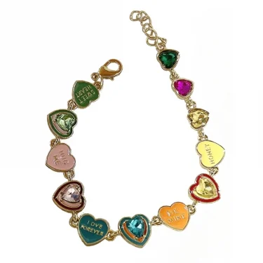 Colorful Rhinestones Love Heart Bracelets for Women Sweet Y2k Aesthetic Jewelry 2