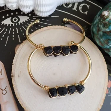 10pcs Gold Color Stainless Steel Open Bangle Blue Kyanite Cuff Bracelet Women Natural Stone Jewelry Bijoux Bridesmaid Wristband 6