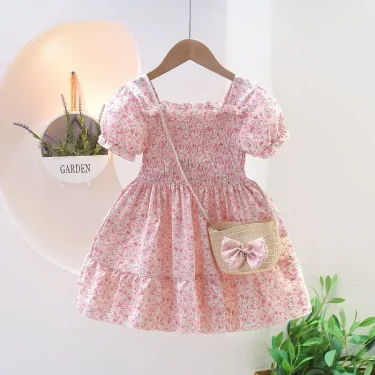 Girl Dresses Cotton Children's Clothing Summer Kids Clothes Girls Party Princess Fashion Outfit Flower Pattern Beach Dresses 3