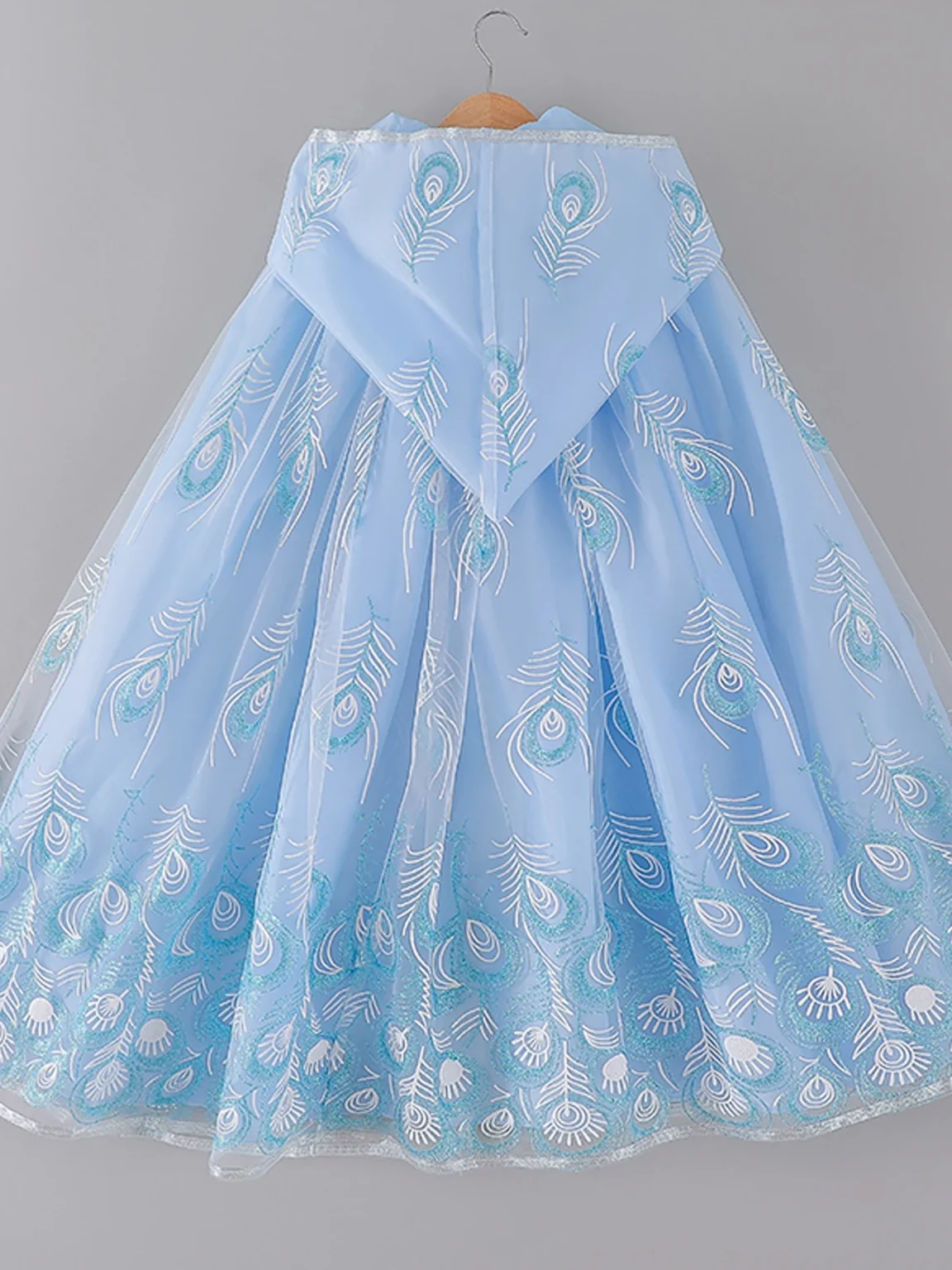 Blue Feather Sequined Hooded Mesh Dress Princess Suit For Girls Cute Holiday Performance Dress Prom Suit Carnival Party Gift 2