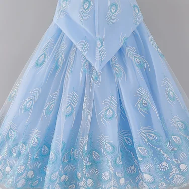 Blue Feather Sequined Hooded Mesh Dress Princess Suit For Girls Cute Holiday Performance Dress Prom Suit Carnival Party Gift 2