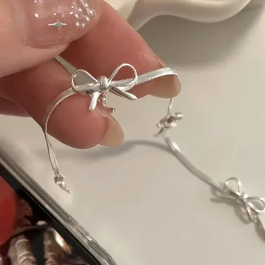 LATS Fashion Sweet Bow Bracelets for Women Girls Sparkling Delicate Ribbon Bowknot Snake Bones Chain Bracelet Party Jewelry Gift 3