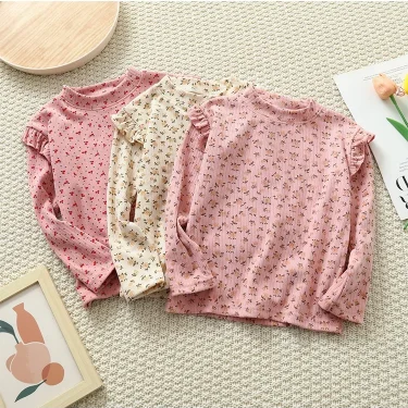 1pcs Autumn Winter Children's T-Shirts Baby Floral Print Tops Kids Round Neck Long Sleeve Base Shirt Girls Tshirts Clothes 4