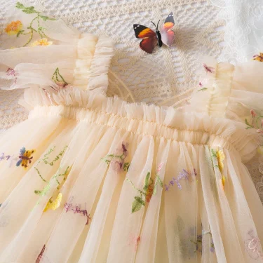 New Baby Girls Floral Dress Butterfly Fairy Tulle Embroidery Princess Dress 1-5Y Kids Dress Cute Baby Birthday Party Dress 3