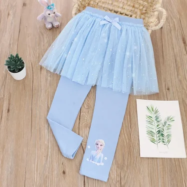 Quality Cotton Girls Skirt Pants for Children Disney Frozen Elsa Princess Skirts Baby Girl Pink Blue Trouser Lace Kids Leggings 5