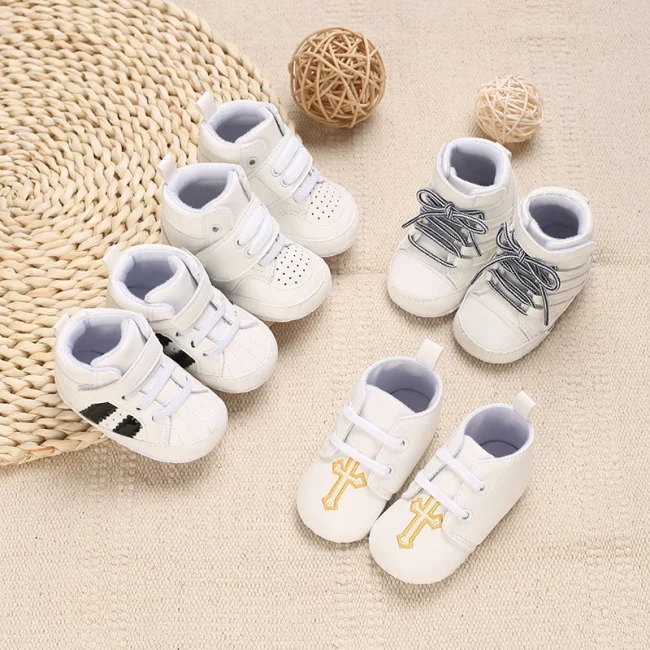 Baby baptism Shoes For Boy Newborn White Baby Causal Shoes Soft Sole Antiskid Baby Boy Shoes Toddler Infant Baby Walker Shoes 3