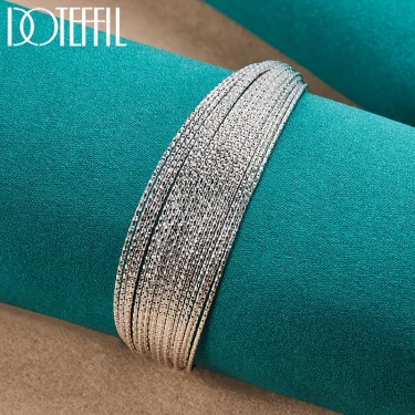 DOTEFFIL 925 Sterling Silver Multi-line Bangle Bracelet For Woman Man Wedding Engagement Fashion Charm Party Jewelry 2