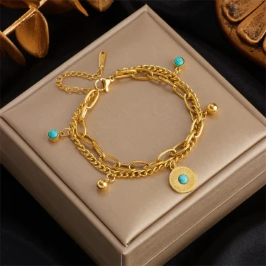 DIEYURO 316L Stainless Steel Gold Color Charm Bangle Bracelet For Women New Trend Rustproof Wrist Jewelry Party Gifts Bijoux 3