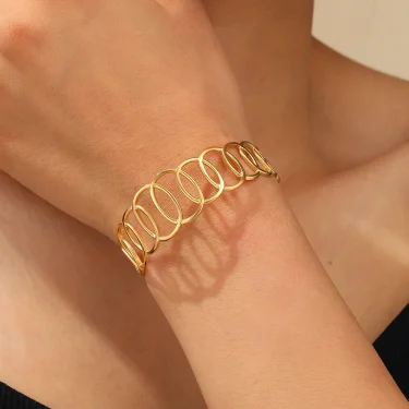 Stainless Steel Bracelet Gothic Temperament Simple Geometric Oval Ring Clasp Adjustable Bracelet Women's Jewelry Daily Match 1