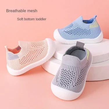 Spring Summer Toddler Shoes Breathable Knitted Kids Sneakers Boys Slip-on Tennis Shoes Girls Soft Non-slip School Casual Shoes 1