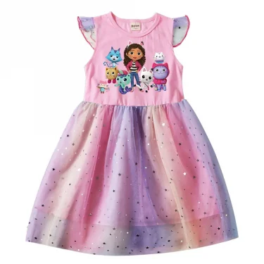 Gabby Doolhouse Dress Kids Summer Short Sleeve Dresses Baby Girls Cartoon Clothes Toddler Girl Princess Wedding Party Vestidos 5