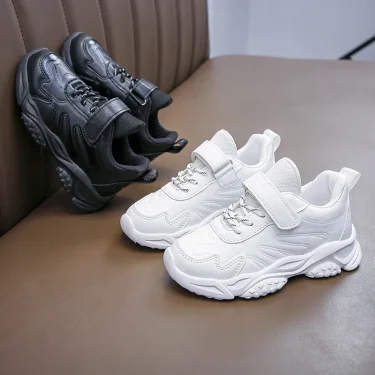 Children White Running Shoes Kids Fashion Sneakers PU Soft Breatheable Comfortable Boys Girls School Sports Shoes Size 26-37 2