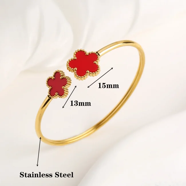 Gold-Plated Stainless Steel Five-Leaf Flower Open Bangle Luxury For Woman Girl Party Lucky Jewelry Accessories Daily Wear Clover 5