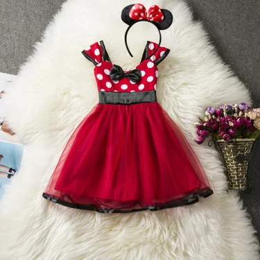 Cute Baby Girl Dress Minnie Mouse Cosplay Vestidos Toddler Kids Party Costume Polka Dot Clothes Children Birthday Fancy Dress Up 4