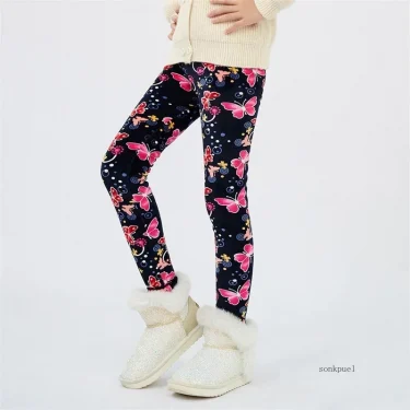 4-13Y Girls Pants Autumn Winter Children Trousers Warm Leggings Thicken Velvet Star Print Kids Pants Baby Girl Keep Warm Legging 5