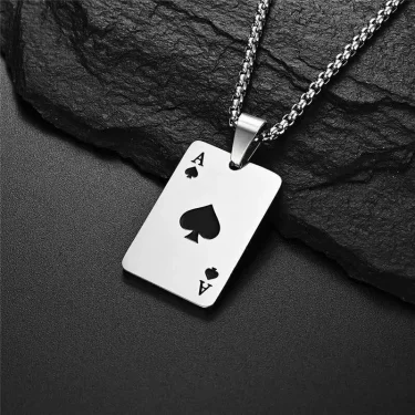 2Piece Set Hip Hop Statement Stainless Steel Poker Card Ace of Spades Necklace For Women Men Pendant Chain Playing Cards Jewelry 5