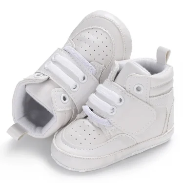Newborn Baby Fashion Sneakers Shoes Boys Girls Solid Lace Up High Shoes Toddlers Breathable Non Slip First Walkers 0-18 Months 4