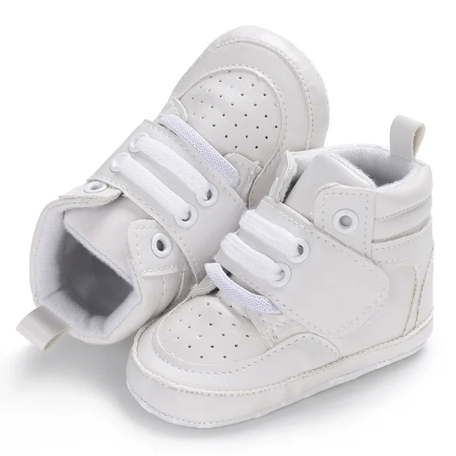 Newborn Baby Fashion Sneakers Shoes Boys Girls Solid Lace Up High Shoes Toddlers Breathable Non Slip First Walkers 0-18 Months 4
