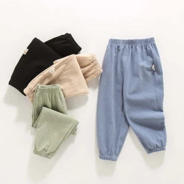 1 To 5 Years Summer Thin Kids Solid Color Pants Boys Girls Casual Trousers Breathable Beam Foot Lantern Pants Children's Clothes 2