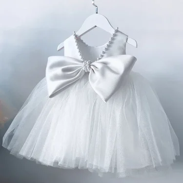 Toddler Baby Girl Dress for 1st Birthday Christening Party Gown Backless Big Bow Beading Wedding Princess Dress Baptism Clothes 2