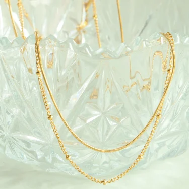 New Stainless steel Double layered stacking chain necklace Women Woman's Choker jewelry necklace for women 4