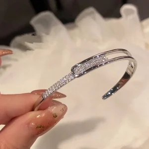 925 Sterling Silver Zirconia Inline Opening Bracelet Glamorous Shiny Hand Jewelry Party Gift Fashion Women Jewelry 1
