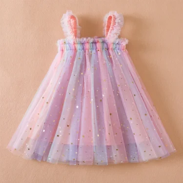 Sweet Girls Summer Flying Sleeve Bow Sequin Dress 2-6Y Kids Birthday Party Pink Fluffy A-line Princess Dress for Cute Baby Girl 3