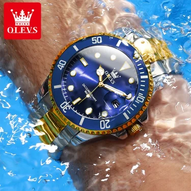 OLEVS Watches for Men with Date Luxury Big Face Waterproof Mens Wristwatch Analog Dress Two Tone Stainless Steel Man Watch 3