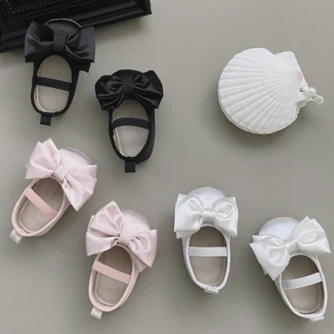Baby Shoes Spring Autumn Girl's Bow Ballet Style Satin Soft Sole Shoe Baby Anti-slip and Anti Drop Heel Princess Toddler Shoes 1