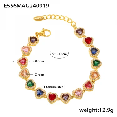 Stainless Steel Bracelets for Women Fashion Tennis Chain Colorful Stones with Zircon Inlaid Gold Plated Waterproof Jewelry Gift 6