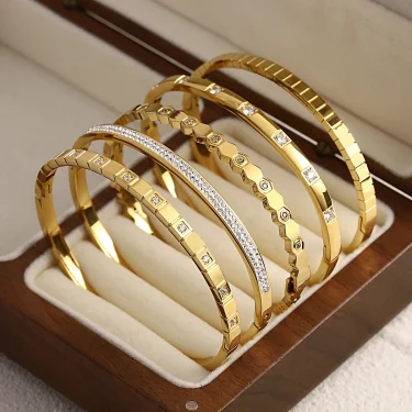 Greatera Trendy Gold Plated 316L Stainless Steel Bangles Bracelets for Women Delicate Cubic Zirconia Bracelet Party Jewelry 2024 1