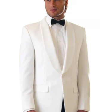 Ivory Men's Groom Tuxedos 2 Pieces Shawl Lapel One Button Blazer Black Pants Business Tuxedo Formal Suit for Men Jacket Trousers 1