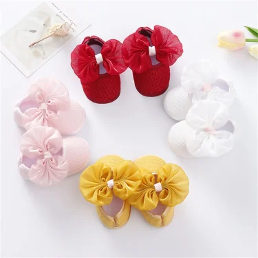 Toddler Baby First Walkers Shoes, Solid Color Walking Shoes Footwear with Big Bowknot for Girls, Pink/White/Wine Red/Yellow 1