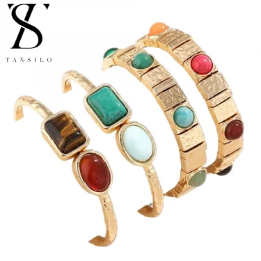 Vintage Exaggerated Colorful Geometric Stone Bracelet & Bangles For Women Men Summer Boho Punk Heavy Metal Hand Jewelry Y2K 1