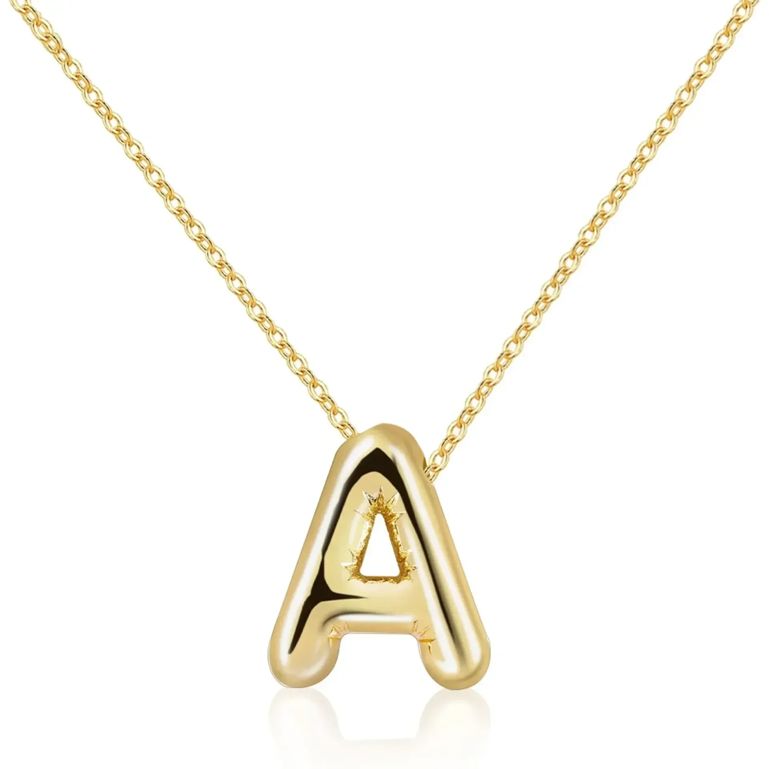 LATS Gold Plated Metal Chunky Alphabet Balloon Bubble Initial Letter Pendant Necklace for Women Men Boy Fashion Jewelry 6