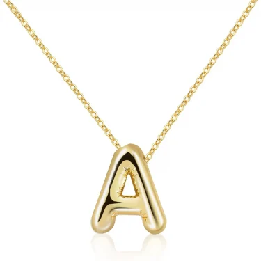 LATS Gold Plated Metal Chunky Alphabet Balloon Bubble Initial Letter Pendant Necklace for Women Men Boy Fashion Jewelry 6