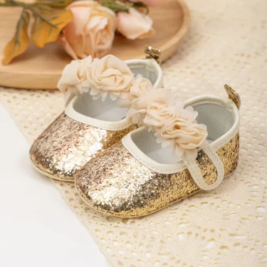 KIDSUN Baby Girl Shoes Party Cotton Bottom Non-slip Bling Newborns Infant Crib First Walkers Toddler Baby Shoes Flower Lace 1