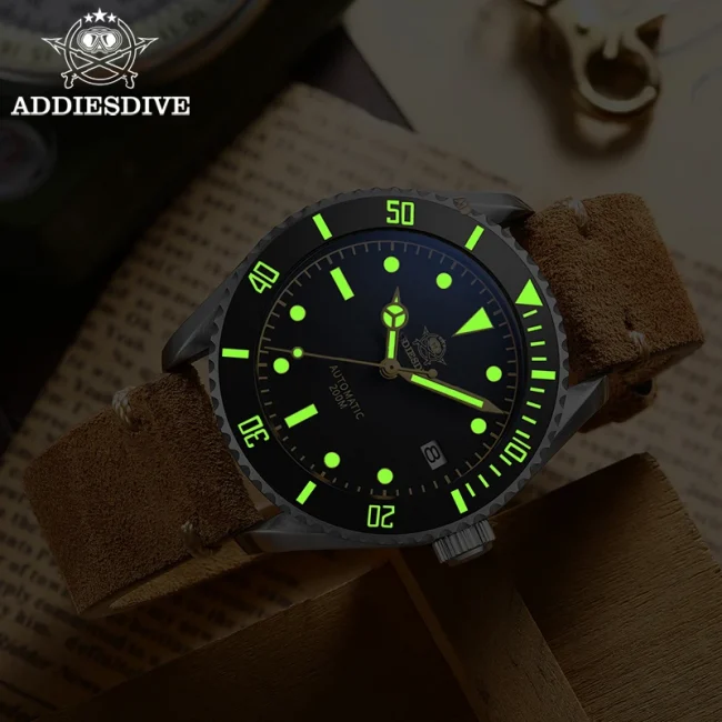 ADDIESDIVE Business Vintage Leather Wrist Watch Waterproof Automatic Mechanical Steel Watch Man European American Casual Watch 3