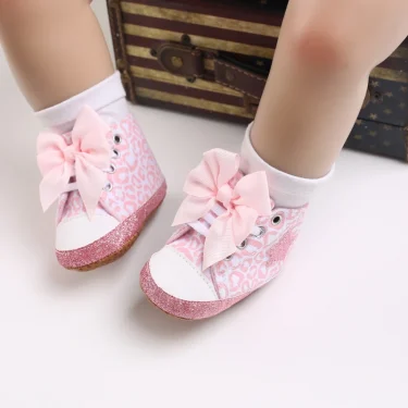 Pink Baby Shoes Princess Fashion Sneakers Infant Toddler Soft sole Anti Slip First Walkers 0-1 year old baby Christening Shoes 6