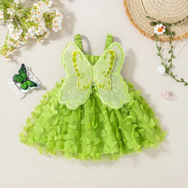 Summer New Butterfly Wing Baby Girl Dress, Princess Style Birthday Party Children'S Clothing (9 Months -3 Years Old) 2